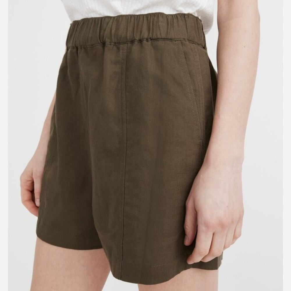 Madewell Linen Olive High-Waist Elastic Pull-On Shorts